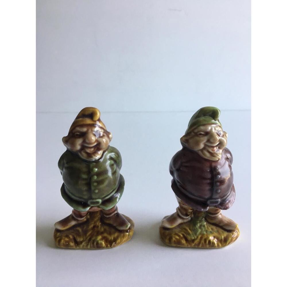 Pair of 1970s Vintage Gnome Figurines - Green and Purple Shirts